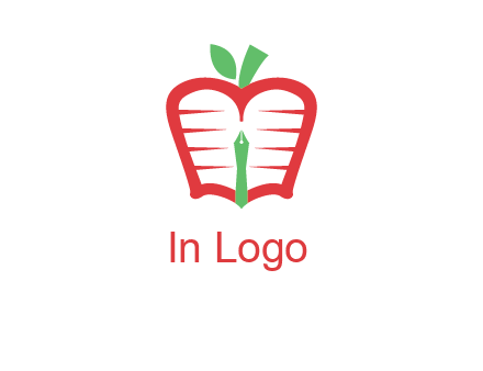 book in apple shape and pen