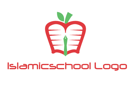 book in apple shape and pen
