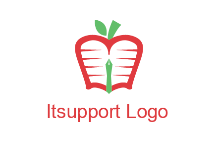 book in apple shape and pen