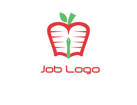 book in apple shape and pen