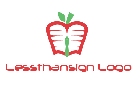 book in apple shape and pen