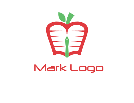 book in apple shape and pen