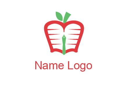 book in apple shape and pen