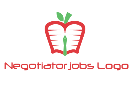 book in apple shape and pen