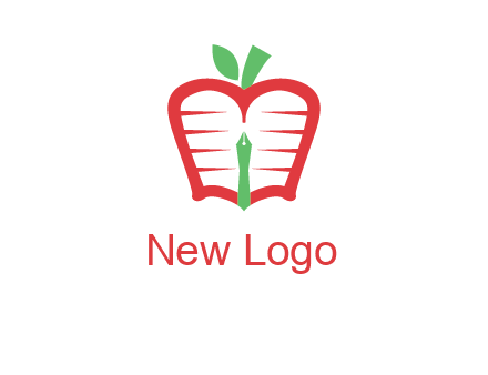 book in apple shape and pen
