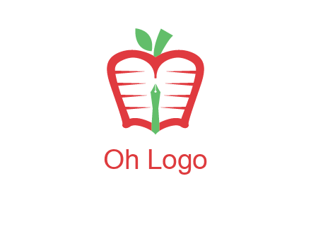 book in apple shape and pen