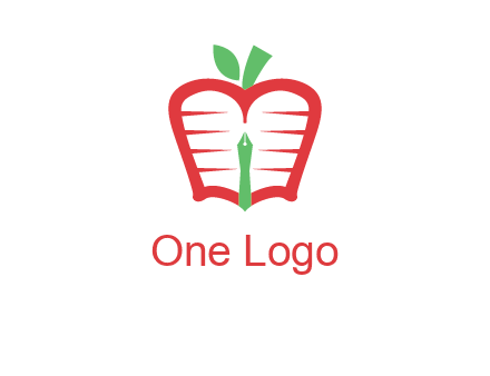 book in apple shape and pen
