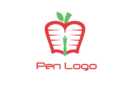 book in apple shape and pen