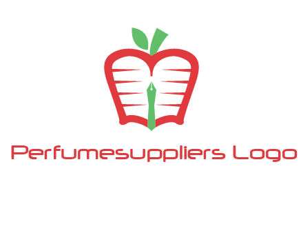 book in apple shape and pen