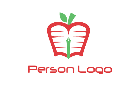 book in apple shape and pen