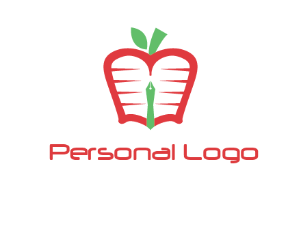 book in apple shape and pen