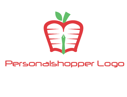book in apple shape and pen
