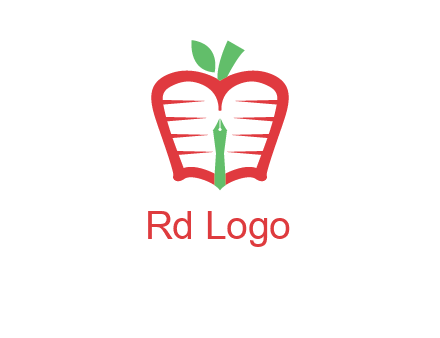 book in apple shape and pen