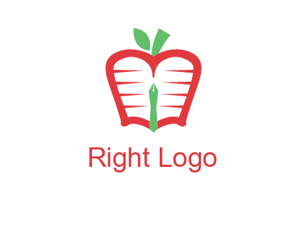 book in apple shape and pen