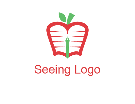 book in apple shape and pen