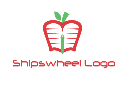 book in apple shape and pen