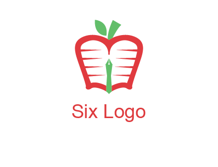 book in apple shape and pen