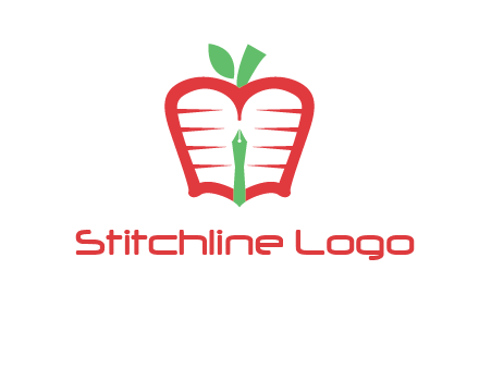 book in apple shape and pen