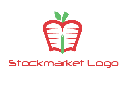 book in apple shape and pen