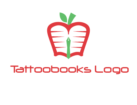 book in apple shape and pen