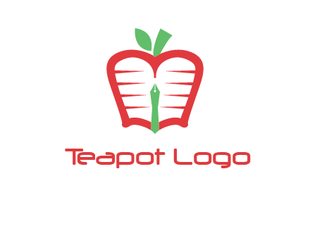 book in apple shape and pen
