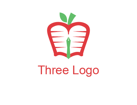 book in apple shape and pen