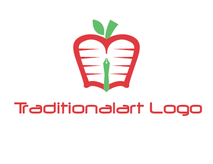 book in apple shape and pen