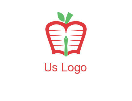 book in apple shape and pen