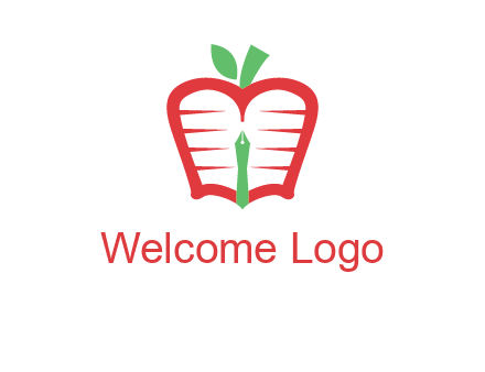 book in apple shape and pen