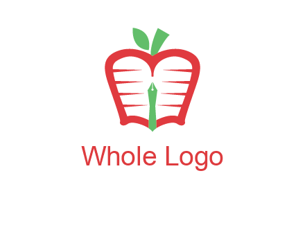 book in apple shape and pen