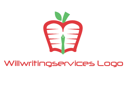book in apple shape and pen
