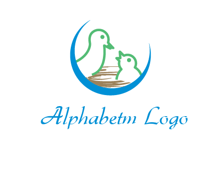 birds in a nest logo with a crescent