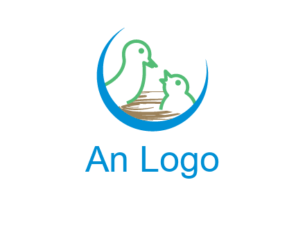 birds in a nest logo with a crescent