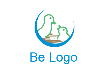 birds in a nest logo with a crescent