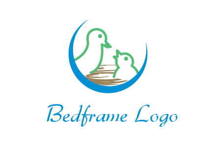 birds in a nest logo with a crescent