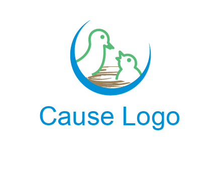birds in a nest logo with a crescent