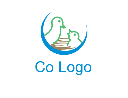 birds in a nest logo with a crescent