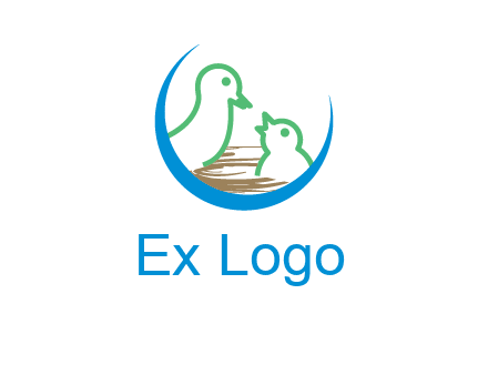 birds in a nest logo with a crescent