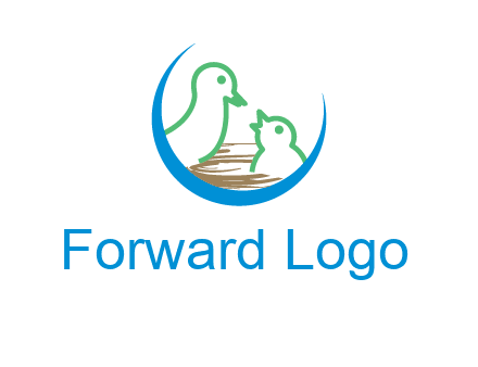 birds in a nest logo with a crescent