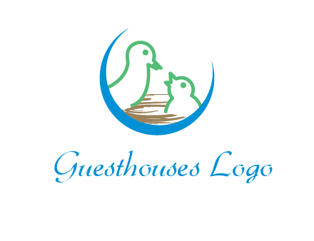 birds in a nest logo with a crescent