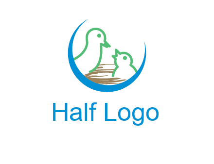 birds in a nest logo with a crescent