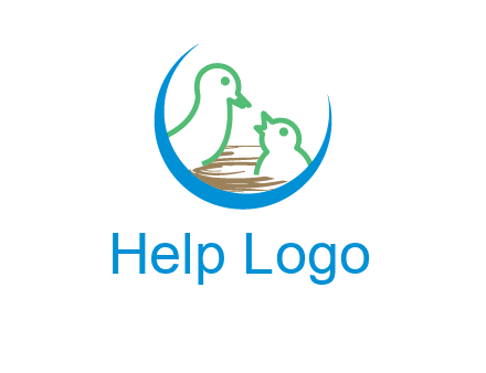 birds in a nest logo with a crescent
