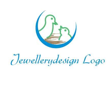 birds in a nest logo with a crescent