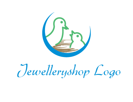 birds in a nest logo with a crescent