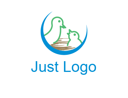 birds in a nest logo with a crescent