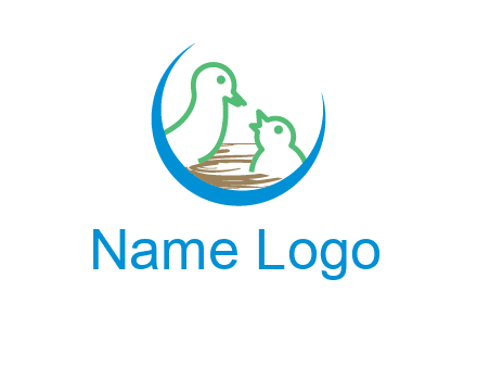 birds in a nest logo with a crescent