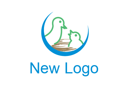 birds in a nest logo with a crescent