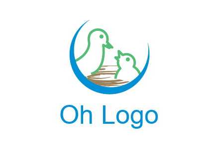 birds in a nest logo with a crescent