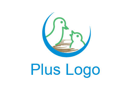birds in a nest logo with a crescent
