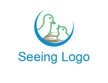 birds in a nest logo with a crescent